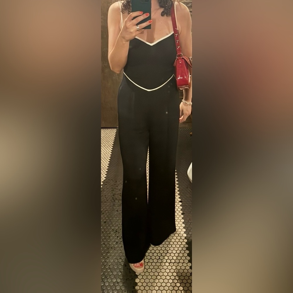 Reformation Black Wide-Leg Jumpsuit with Contrast Piping